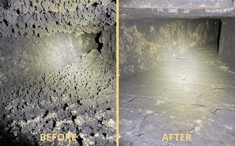 Before and After a dirty chimney before and after